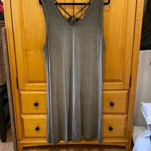 Salt washed fade army green v neck swing dress